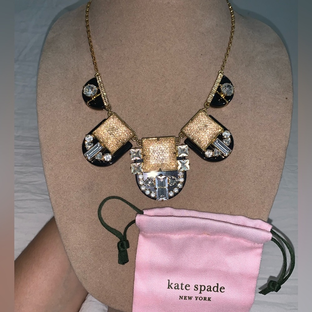 Kate Spade Imperial Tile collar statement necklace gold black